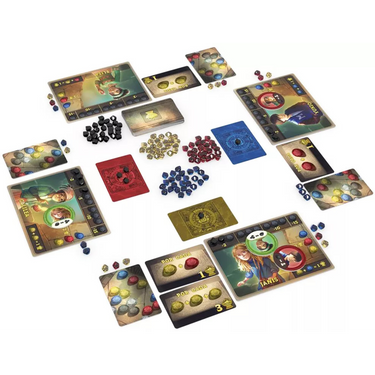Aztec family game by Matagot featuring colorful game pieces and a detailed game board for strategic play.