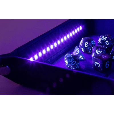 Blacklight Dice Tray with d20: Black