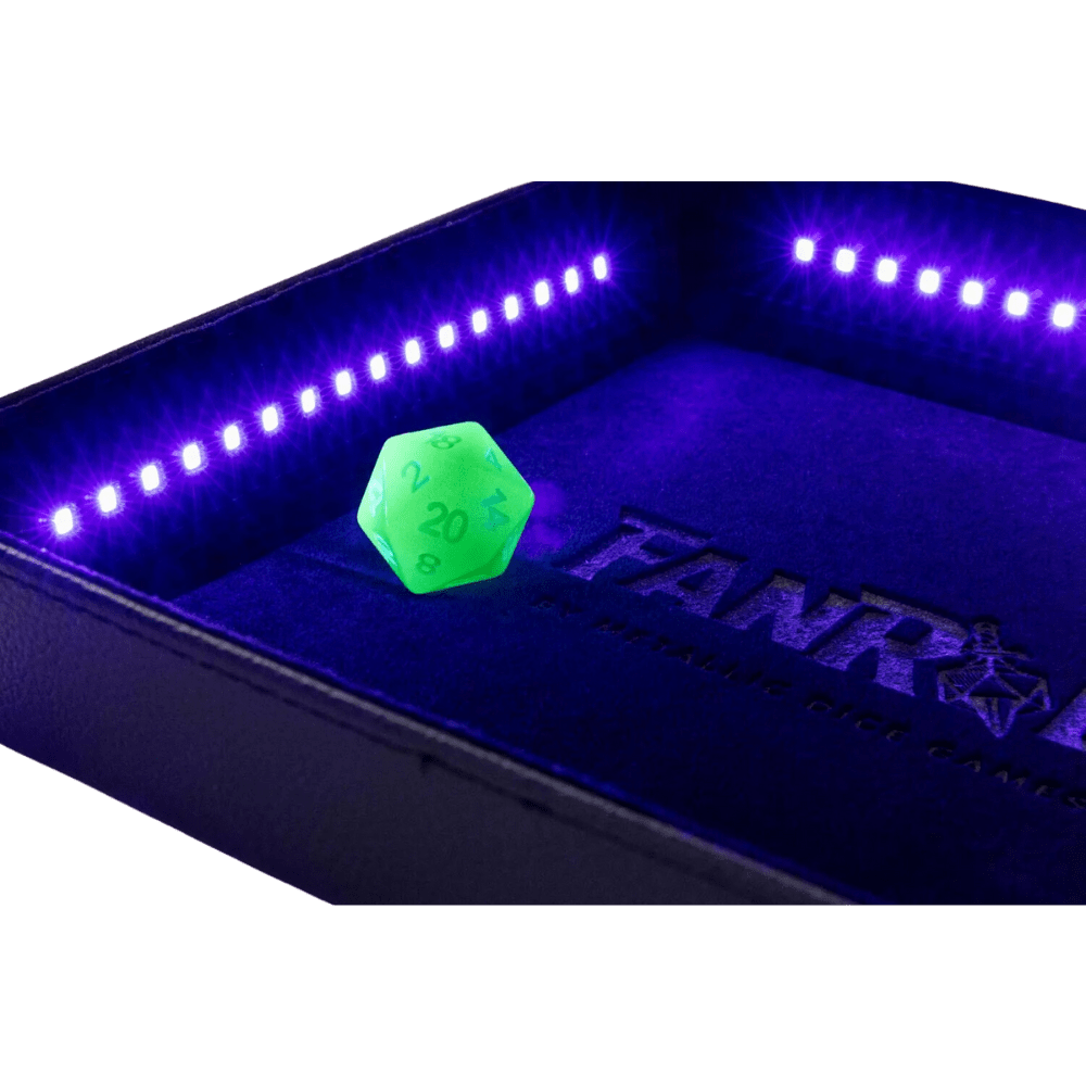 Blacklight Dice Tray with d20: Black