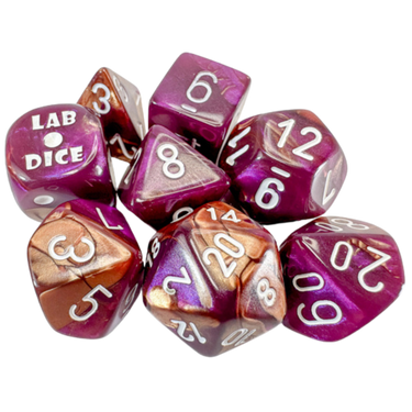 Lab Dice Set: Gemini Copper-Purple/white - Thirsty Meeples