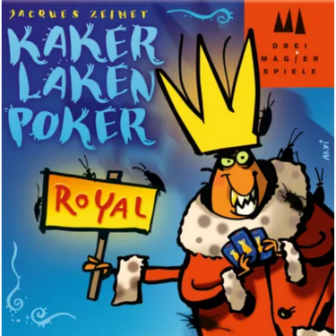 Cockroach Poker Royal party game by Drei Magier Spiele featuring colorful cartoon insect cards on a table.