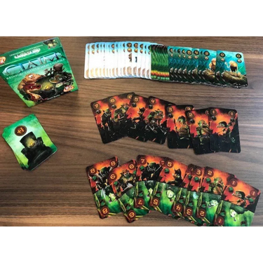 Reinforcements for Mercenaries family game by Deep Water Games, showing game cards and miniature figures on a game board.
