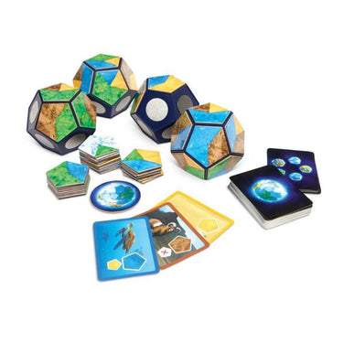 Blue Orange Planet abstract game with colorful planet design, featuring game pieces on a wooden surface.