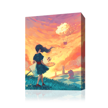 Family game canvas by Road to Infamy Games featuring colorful illustrations and game instructions on a flat surface.