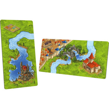 Carcassonne Expansion 3 featuring Dragon and Fairy pieces for the family tile-laying game by Hans im Glück.