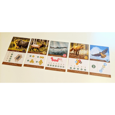 Abstract game Cascadia Kickstarter Edition by Flatout Games featuring colorful tiles and nature-inspired game components.