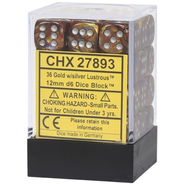 Chessex: Lustrous D6 12mm Dice Set - Gold/Silver