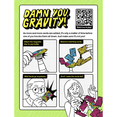 Cards Vs Gravity Mini party game by Big Potato featuring colorful cards and gravity-themed gameplay elements.