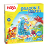 HABA Dragon's Breath children's game with colorful dragon-themed game pieces and game board for kids' fun.