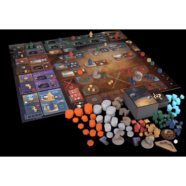 Dune: Imperium – Uprising strategy game box by Dire Wolf, featuring sci-fi artwork and game components on the cover.