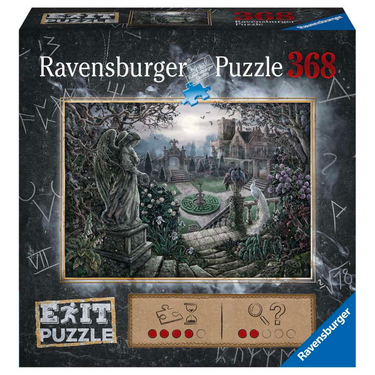 Ravensburger EXIT adult puzzle titled "At Night in the Garden" featuring a detailed nighttime garden scene.