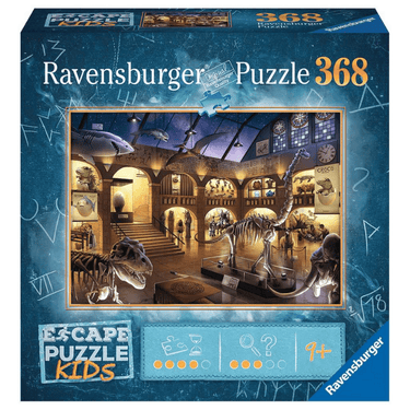 Ravensburger EXIT Puzzle Kids Museum featuring colorful museum scene, children engaging with educational puzzle pieces.