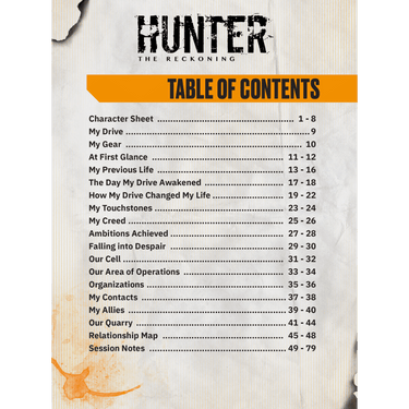Hunter: The Reckoning RPG - Expanded Character Sheet Journal - Thirsty Meeples
