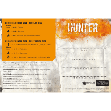 Hunter: The Reckoning RPG - Expanded Character Sheet Journal - Thirsty Meeples
