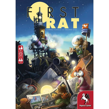 First Rat family game by Pegasus Spiele, featuring colorful game components and illustrated rat characters for family fun.