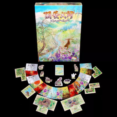 Horticulture Master family game by MOZI Game, featuring colorful game pieces and a game board for outdoor fun and strategy.