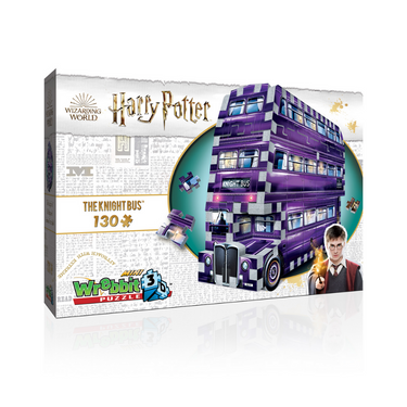 Mini Harry Potter Knight Bus 3D puzzle by Wrebbit 3D showing detailed model with vibrant colors and iconic bus design.