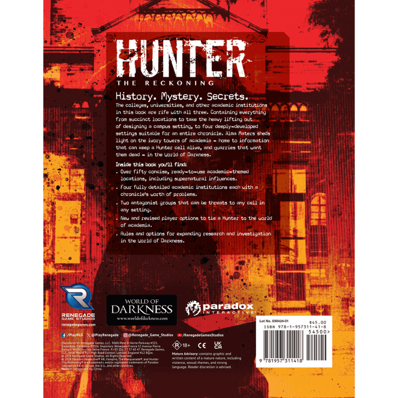 Hunter: The Reckoning RPG - Alma Maters Sourcebook