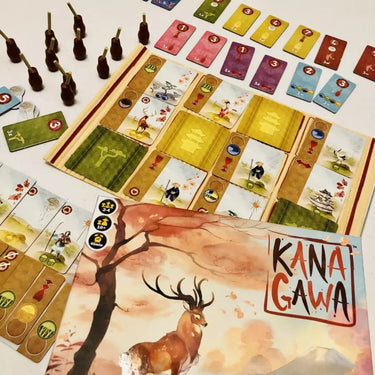 Family game Kanagawa by IELLO featuring colorful game components and artwork for an engaging tabletop experience.