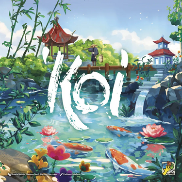Abstract strategy game Koi by dV Giochi featuring colorful koi fish artwork on the game box.