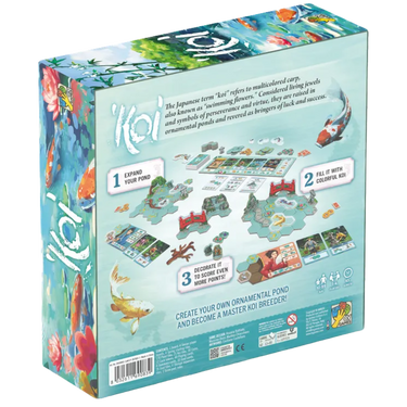 Abstract game Koi by dV Giochi featuring colorful koi fish illustrations on a game board.