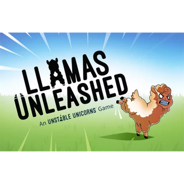 Llamas Unleashed party game by Unstable Games featuring colorful llama characters on the game box.