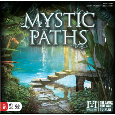 Mystic Paths party game by R&R Games featuring colorful game board and mystical themed cards for group fun.