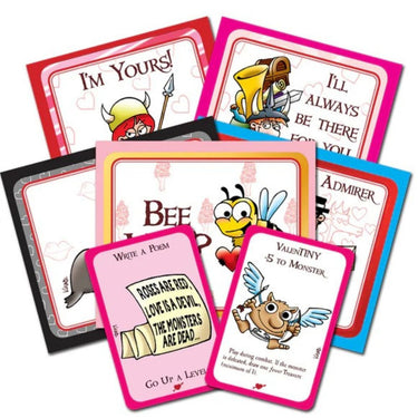 Munchkin Valentines party game by Steve Jackson Games featuring colorful cards and playful Valentine-themed illustrations.