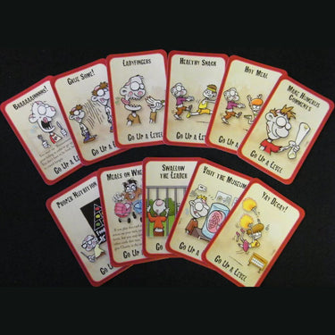 Munchkin Zombies party game by Steve Jackson Games featuring zombie-themed artwork and game components on a table.