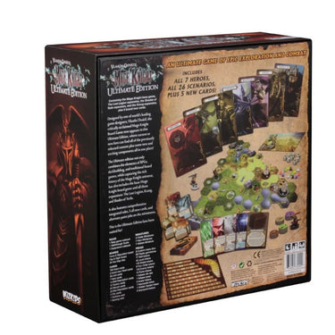 WizKids Mage Knight Ultimate Edition adventure game box with detailed fantasy artwork and game components inside