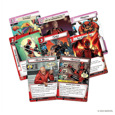Marvel Champions Deadpool hero pack for the living card game by Fantasy Flight Games, featuring Deadpool's character artwork.