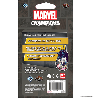 Marvel Champions X-23 hero pack for the living card game by Fantasy Flight Games, featuring X-23 character artwork.