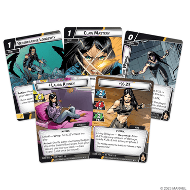 Marvel Champions X-23 Hero Pack for Living Card Games by Fantasy Flight Games, featuring X-23 character artwork and game components.