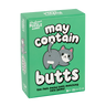May Contain Butts party game by Professor Puzzle featuring colorful, humorous illustrations of cartoon butts for fun gameplay.