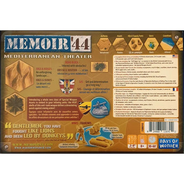 Memoir '44 Mediterranean Theater war game by Days of Wonder featuring detailed game components and map.