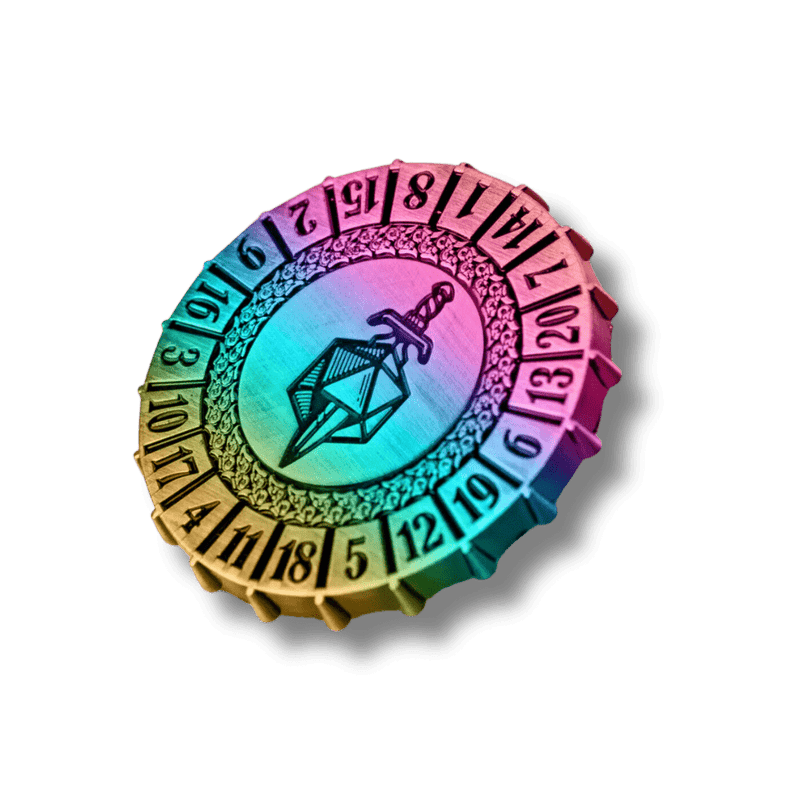 Metal d20 Spinner: Torched Rainbow