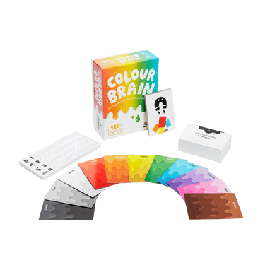 Colorbrain Mini party game by Big Potato, featuring colorful game pieces and cards for fun, quick quiz challenges.