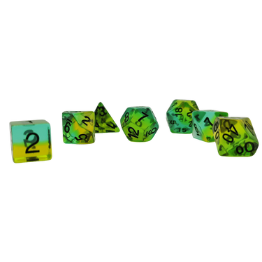Sirius Dice Mojito dice set featuring green and white resin polyhedral dice for tabletop role-playing games.
