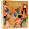 A box of Monikers: Serious Nonsense party game by CMYK featuring colorful, playful design on the game packaging.
