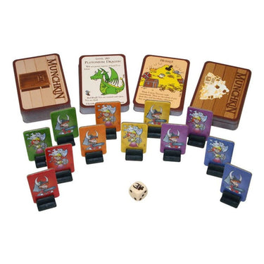 Munchkin Deluxe party game by Steve Jackson Games featuring colorful card artwork and game components on a table.