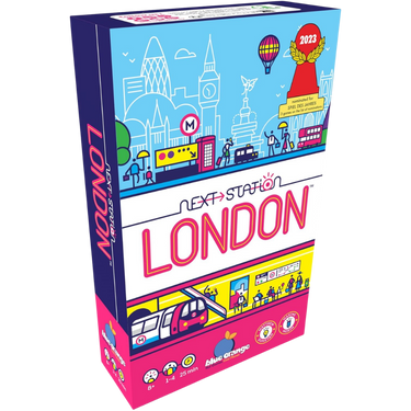 Blue Orange Next Station London family game box with colorful design and London landmarks, ideal for family game nights.