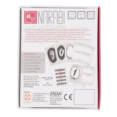 Family game Narabi by Z-Man Games featuring colorful wooden blocks arranged in a balanced stacking pattern.