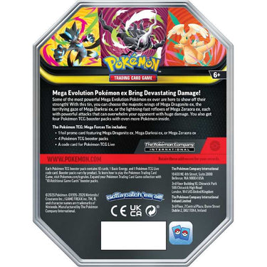 Pokemon TCG Mega Forces Tin back and contents