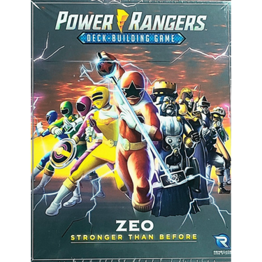 Power Rangers Deck-Building Game Zeo: Stronger Than Before, family card game by Renegade Game Studios, showing colorful game components.
