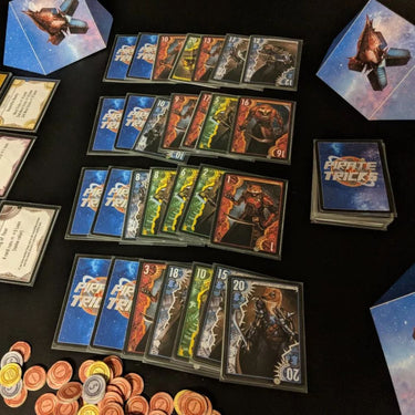 Family game box titled Pirate Tricks by Soaring Rhino, featuring colorful pirate-themed illustrations and game components.