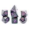 Black and purple pearl dice set from Dice 4 Friends, featuring glossy, multi-sided gaming dice for tabletop role-playing games.