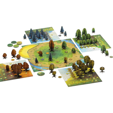 Abstract game Photosynthesis by Blue Orange featuring colorful tree and sunlight illustrations on a game board.