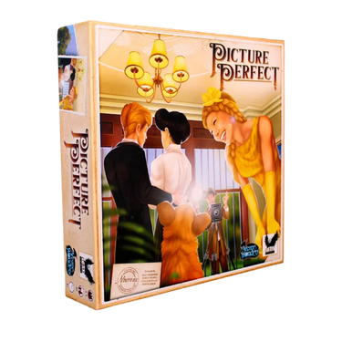 Family game box titled "Picture Perfect" by Arcane Wonders, featuring colorful artwork and game components on a table.