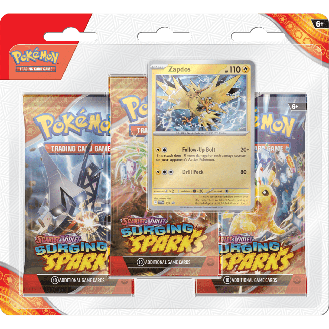 Pokemon TCG: SV08 Surging Sparks 3-Pack Booster (Zapdos) (PRE-ORDER)