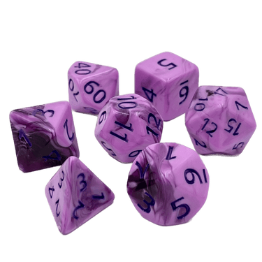 Cherry gum-colored RPG dice set by Dice 4 Friends, featuring a variety of polyhedral dice for tabletop gaming.